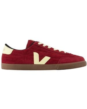 Veja Burgunder Leder Sneakers Mit Wildleder Details - Rot