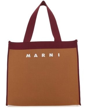 Marni Two-Tone Fabric Medium Shopping Bag - Brown
