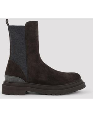 Brunello Cucinelli Schoenen ,Bruin ,Suède Chelsea Boots - Zwart