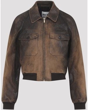 Miu Miu Lamb Leather Jacket - Bruin