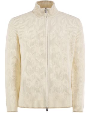 Fedeli Full-Zip Cashmere Cable-Knit Cardigan - White