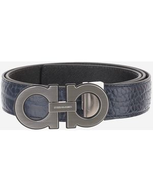 Ferragamo Omkeerbare Leren Riem Met Haken - Grijs