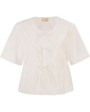 MC2 Saint Barth Broderie Anglaise Top With Bow Fastenings - White
