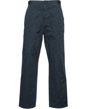 Paul Smith Monogram-Jacquard Straight Pants - Blue