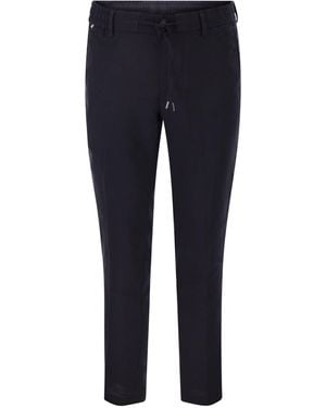 BOSS Linen Blend Chino Trousers With Drawstring - Blue