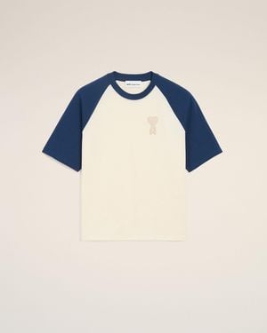 Ami Paris T-shirt coupe carrée à manches courtes avec patch tricoté Ami De Coeur - Bleu