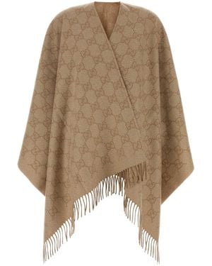 Gucci Embroidered Cashmere Blend Cape - Natural