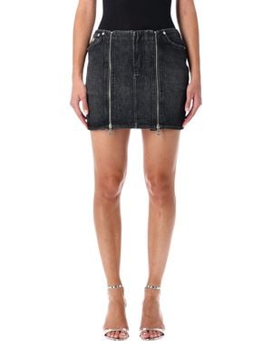 Jean Paul Gaultier Washed Denim Mini Skirt With Zips - Black