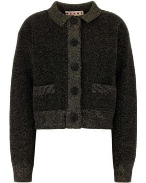 Marni Marled Wool-Blend Cardigan With Metallic Detail - Black