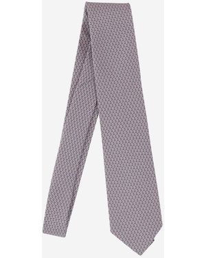 Ferragamo Silk Tie With Geometric Pattern - Purple