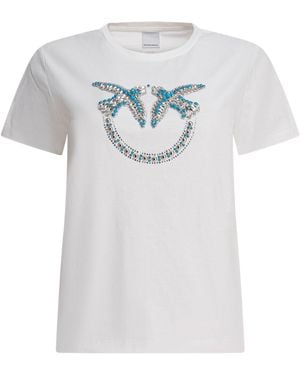 Pinko 'Quentin' Crewneck T-Shirt With Love Birds Diamond Cut Logo On The Front - White