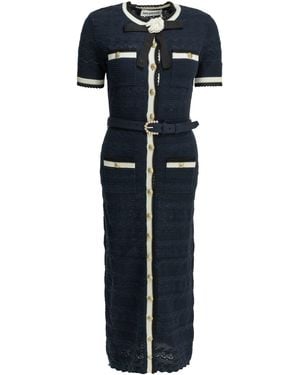 Self-Portrait Pointelle Midi Dress - Blue