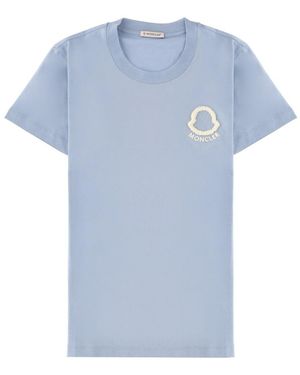 Moncler T-Shirt Con Logo Ricamato - Blue