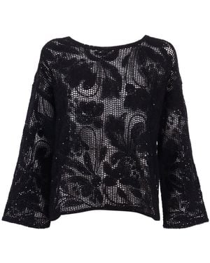 Kangra Cashmere Kangra Kaschmir Girocollo Ricamo Cornely +Pailletten - Schwarz