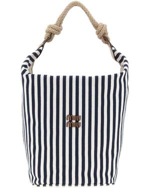 Miu Miu Embroidered Canvas Bucket Bag - White