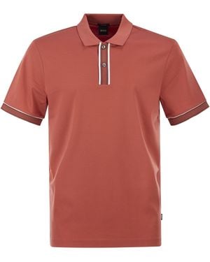 BOSS Polo de algodón con tapeta en contraste de - Rojo