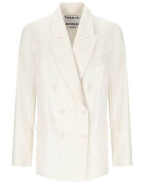 Essentiel Antwerp Hollow Pinstriped Double-Breasted Jacket - White