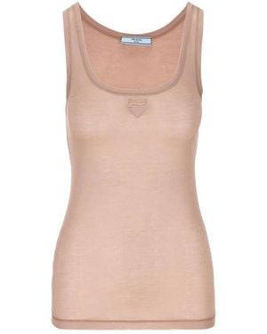 Prada Mouwloze Logo Top - Roze