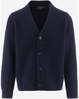 Vince Ribbed Wool Cardigan Merino Jumper - Blue