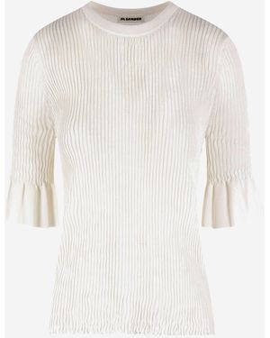Jil Sander Viscose Blend T-Shirt With Ruffled Sleeves - White