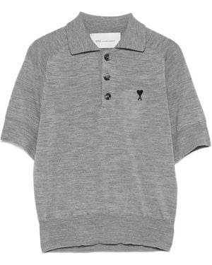 Ami Paris Ami De Coeur Wool Polo Shirt - Grey