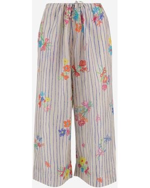 Péro Striped Silk Pants - White