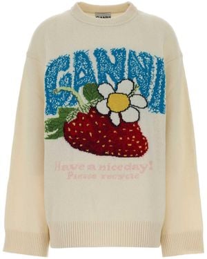 Ganni Ivory Wool Blend Oversize Sweater - White