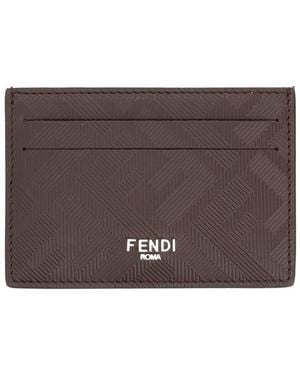Fendi Leather Card Holder - Brown