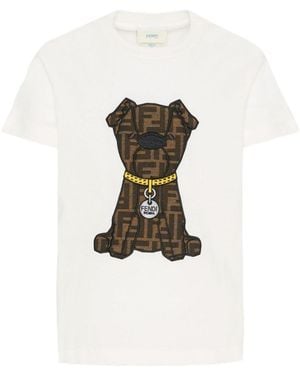 Fendi T Shirt With "Dog" Logo - White
