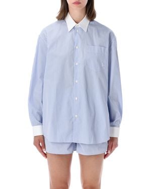 Sporty & Rich Oversized Striped Poplin Shirt - Blue