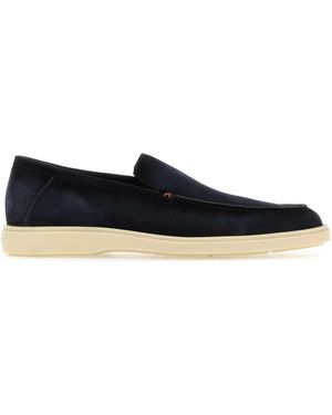 Santoni Navy Blue Wildleder Sladers - Blau