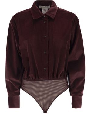Max Mara Vruchtbare Fluwelen Shirt Bodysuit - Paars