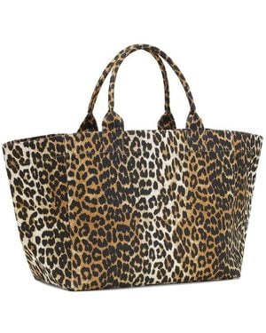 Ganni Recycled Cotton Xxl Tote Bag - Brown