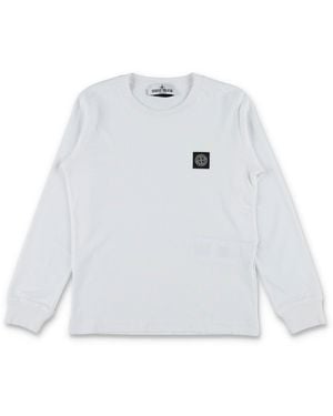 Stone Island Junior Long-Sleeve Cotton T-Shirt With Compass Patch - White
