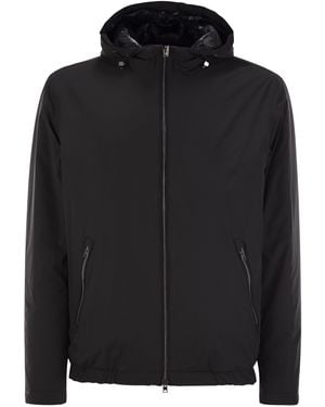Herno Technical Fabric Bomber Jacket With Hood - Black