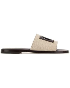 Dolce & Gabbana Two Tone Canvas Slippers - White