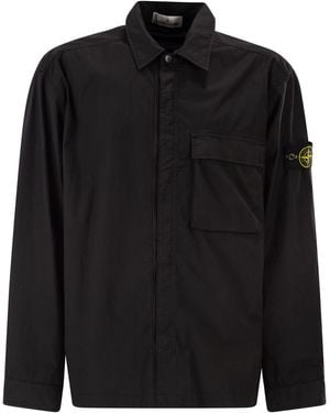 Stone Island Comfort Fit Overshirt With Press Studs - Black