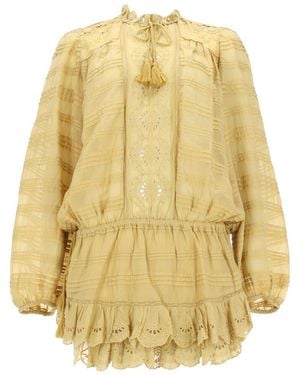 Isabel Marant Embroidered Band Collar Mini Dress - Metallic