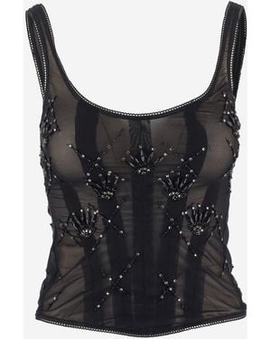 IANIRA MEDA Lycra Blend Top With Embroidery - Black