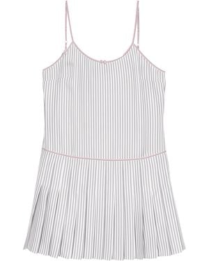Thom Browne Striped Pleated Minidress - White