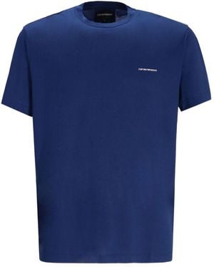 Emporio Armani Logo Cotton Blend T Shirt - Blue