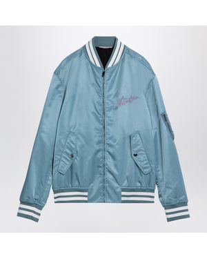 Valentino Nylon Bomber Jacket With Signature V Logo Print - Blue