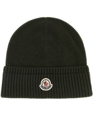 Moncler Wool Blend Beanie Hat - Black