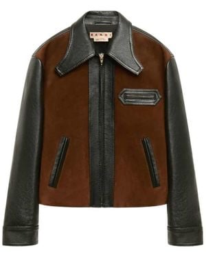 Marni Leather Jacket With Split Leather Front Panel - Brown