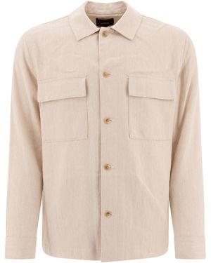 Vince Linen Overshirt With Classic Collar - Natur