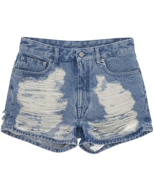 MM6 by Maison Martin Margiela Distressed Blue Denim Shorts - Blauw