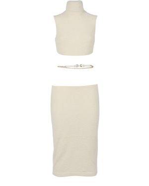 Elisabetta Franchi Ribbed Knit Midi Dress With High Neckline - White