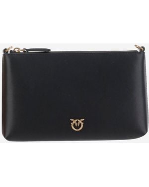 Pinko Leather Clutch Bag With Logo - Black