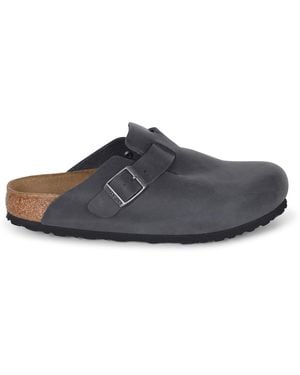 Birkenstock "Boston" Pantofole Fatte Di Nubuck - Nero