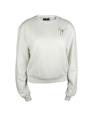 Giuseppe Zanotti Rhinestone Embroidered Cotton Sweatshirt - White